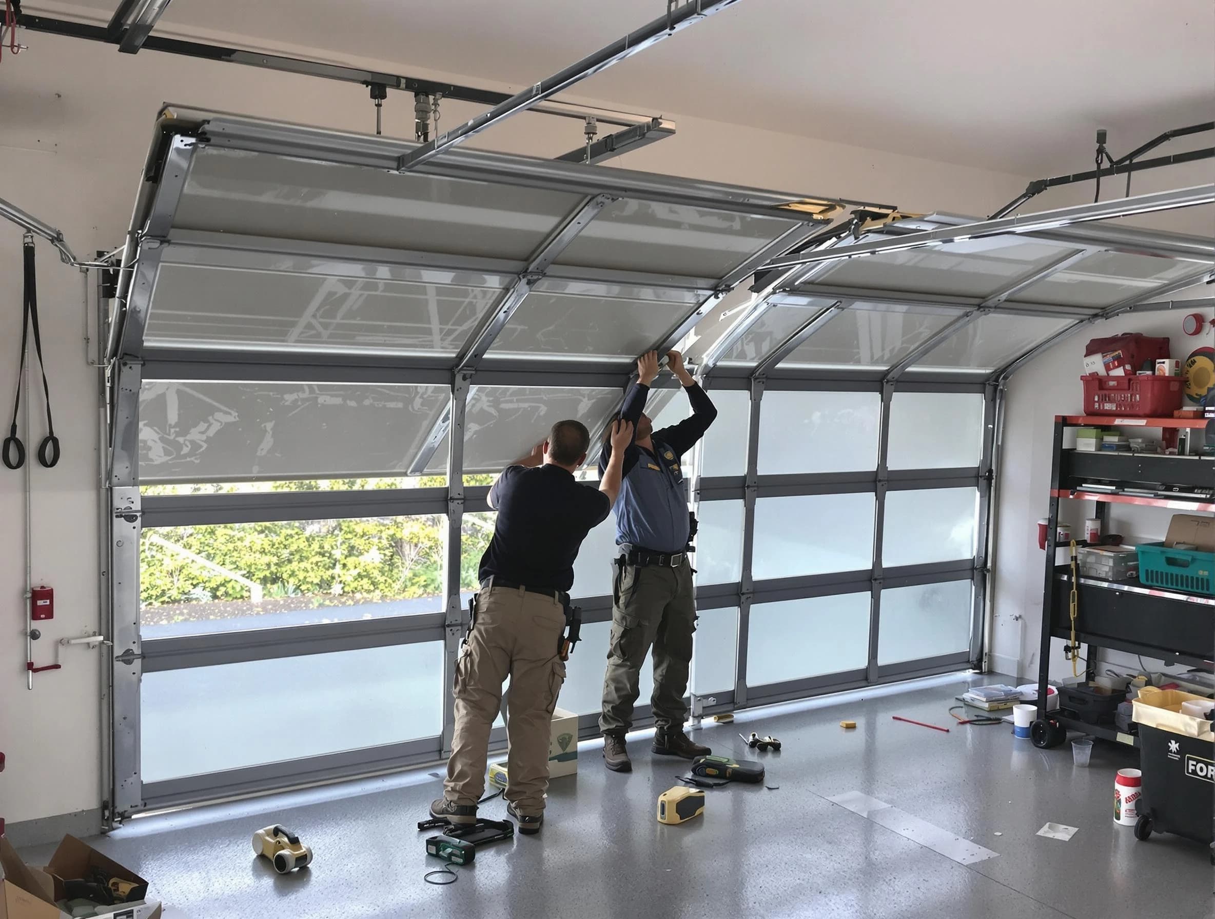 Roxborough Park Garage Door Repair expert performing precise panel replacement on Roxborough Park garage door