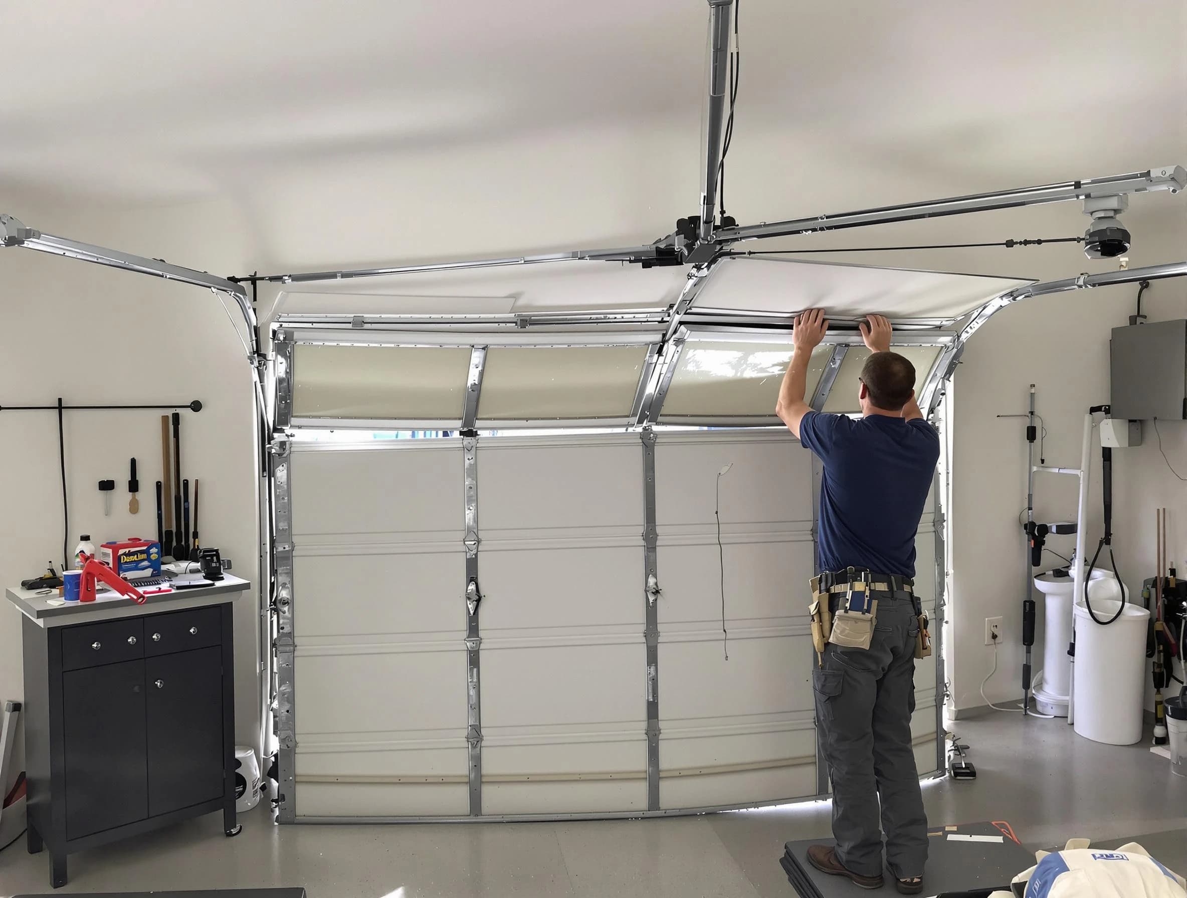 Roxborough Park Garage Door Repair specialist performing precise section replacement on Roxborough Park garage door