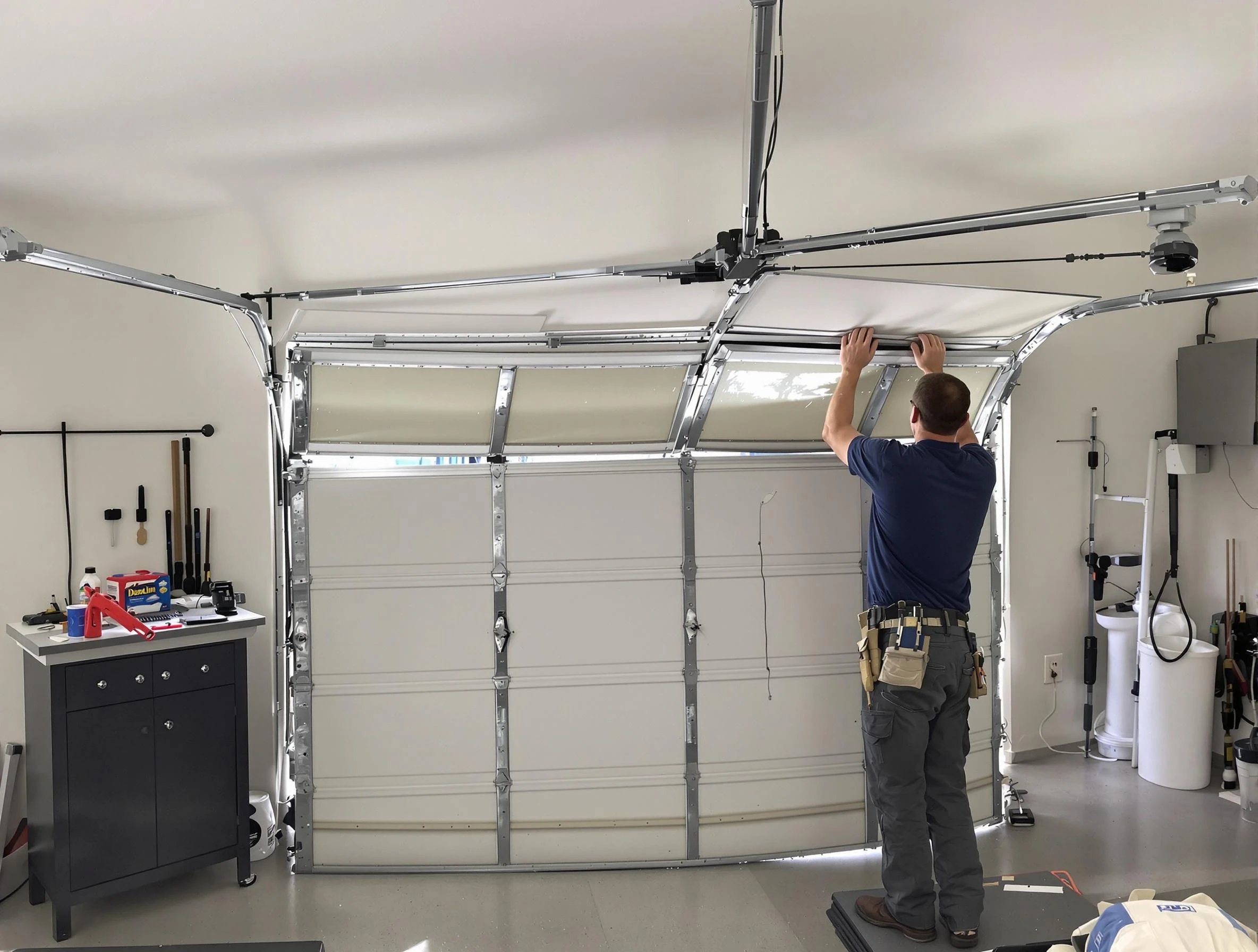 Roxborough Park Garage Door Repair specialist performing precise section replacement on Roxborough Park garage door