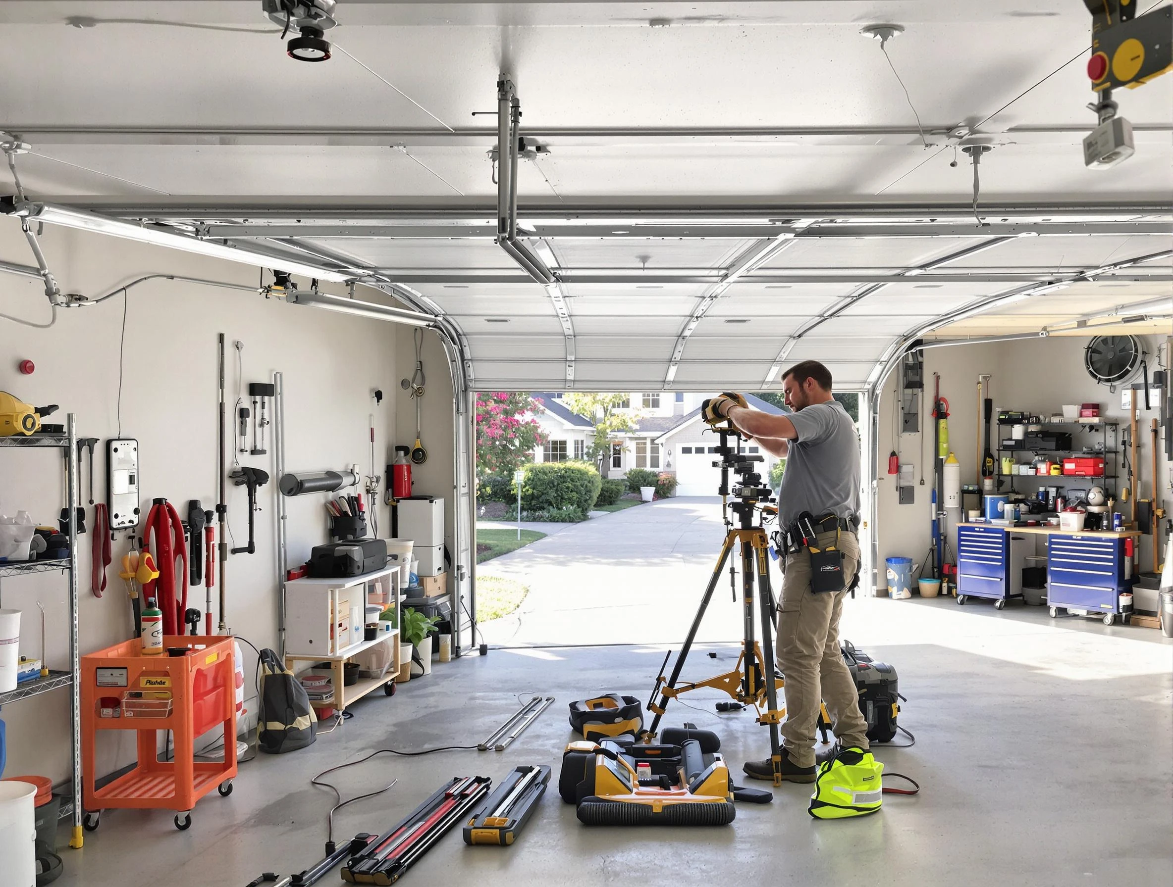 Roxborough Park Garage Door Repair specialist performing laser-guided track alignment in Roxborough Park